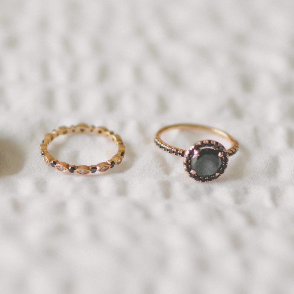 Black Diamond & Rose Gold Wedding Ring Set